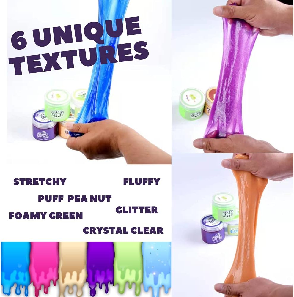 „ToysButty“ gleivių rinkinys vaikams, 6 skirtingų kvapų paruoštos gleivės 28 uncijų indeliuose su vaisių pakabuku, purus blizgučių sviesto glaisto skaidrus gleivių rinkinys, dovana mergaitėms ir berniukams vakarėliui