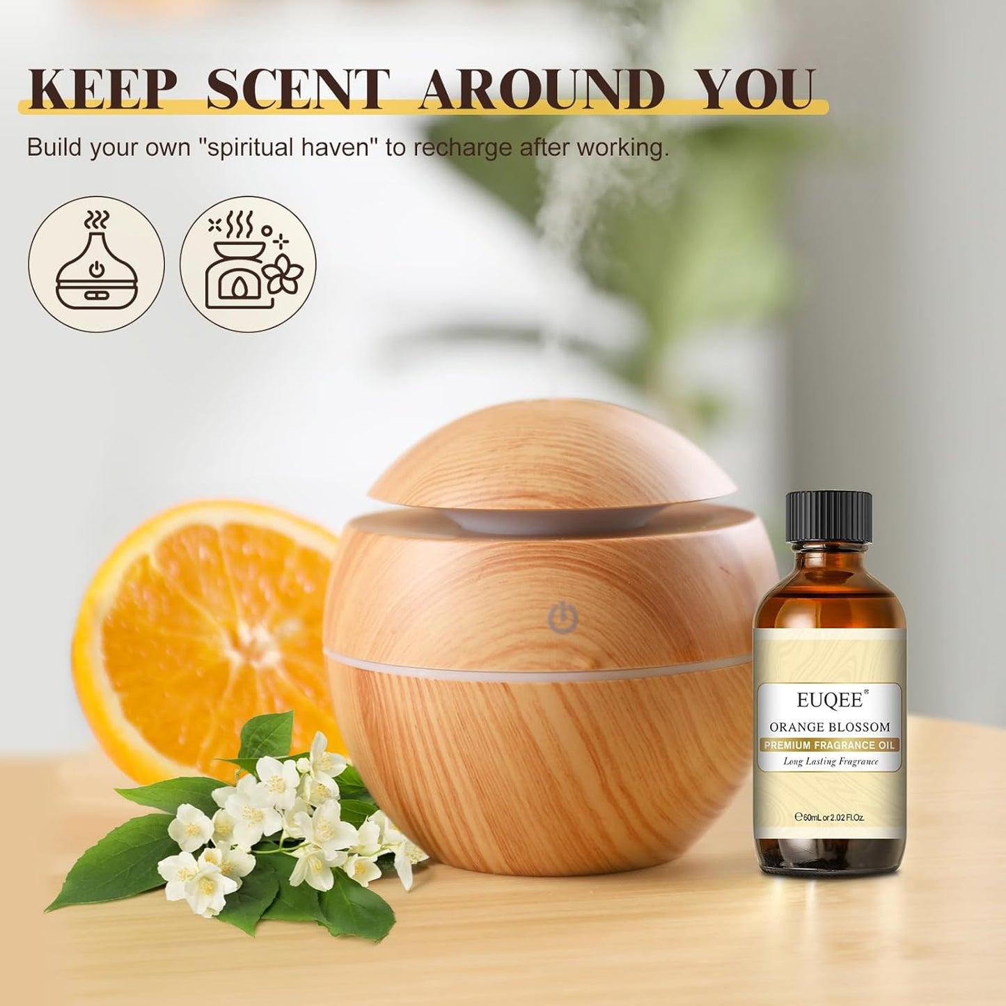 Apelsinų žiedų kvapo aliejai, 60 ml eterinių aliejų su stikliniu lašintuvu difuzoriams, muilo žvakių gamybai, aromaterapijai