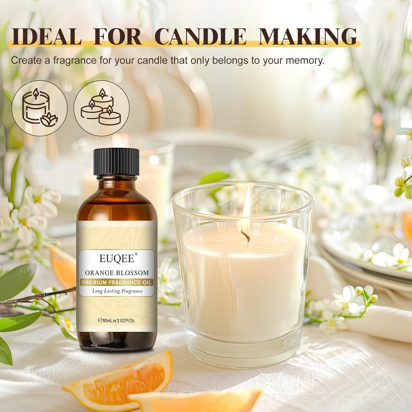 Apelsinų žiedų kvapo aliejai, 60 ml eterinių aliejų su stikliniu lašintuvu difuzoriams, muilo žvakių gamybai, aromaterapijai