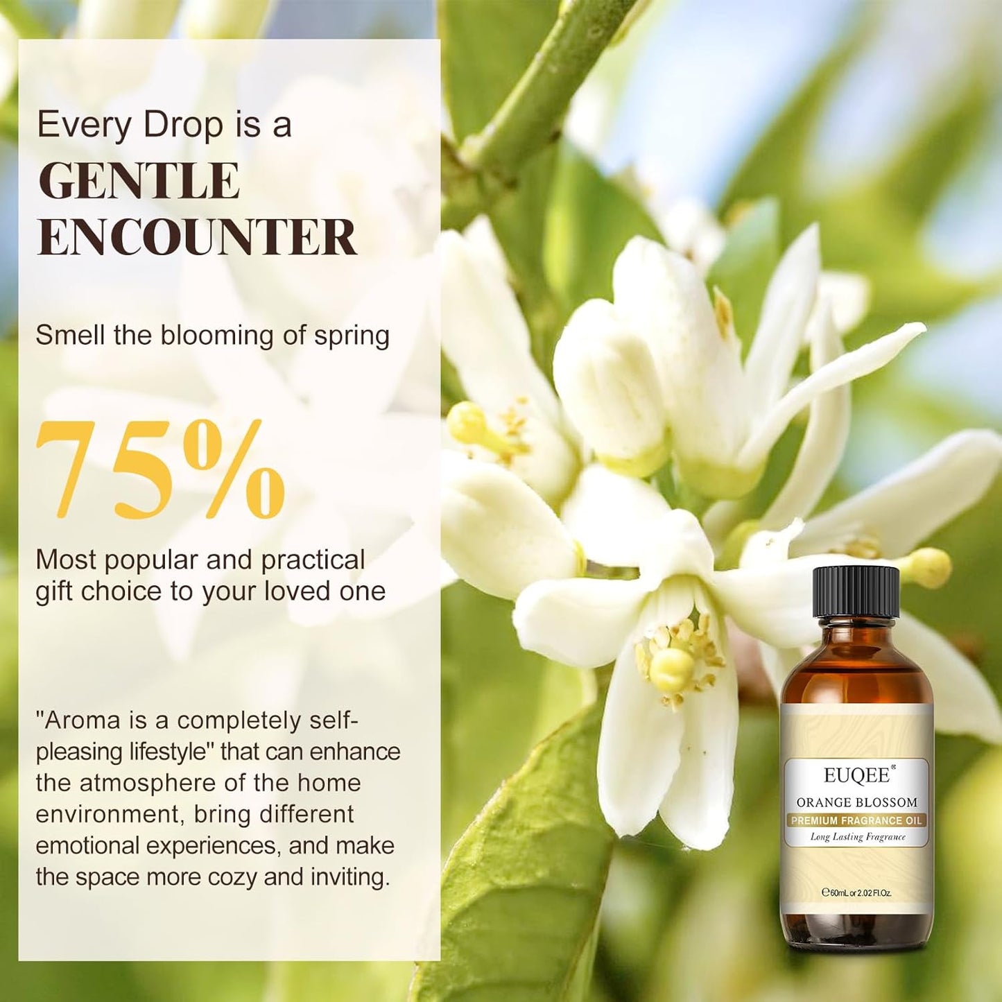 Apelsinų žiedų kvapo aliejai, 60 ml eterinių aliejų su stikliniu lašintuvu difuzoriams, muilo žvakių gamybai, aromaterapijai