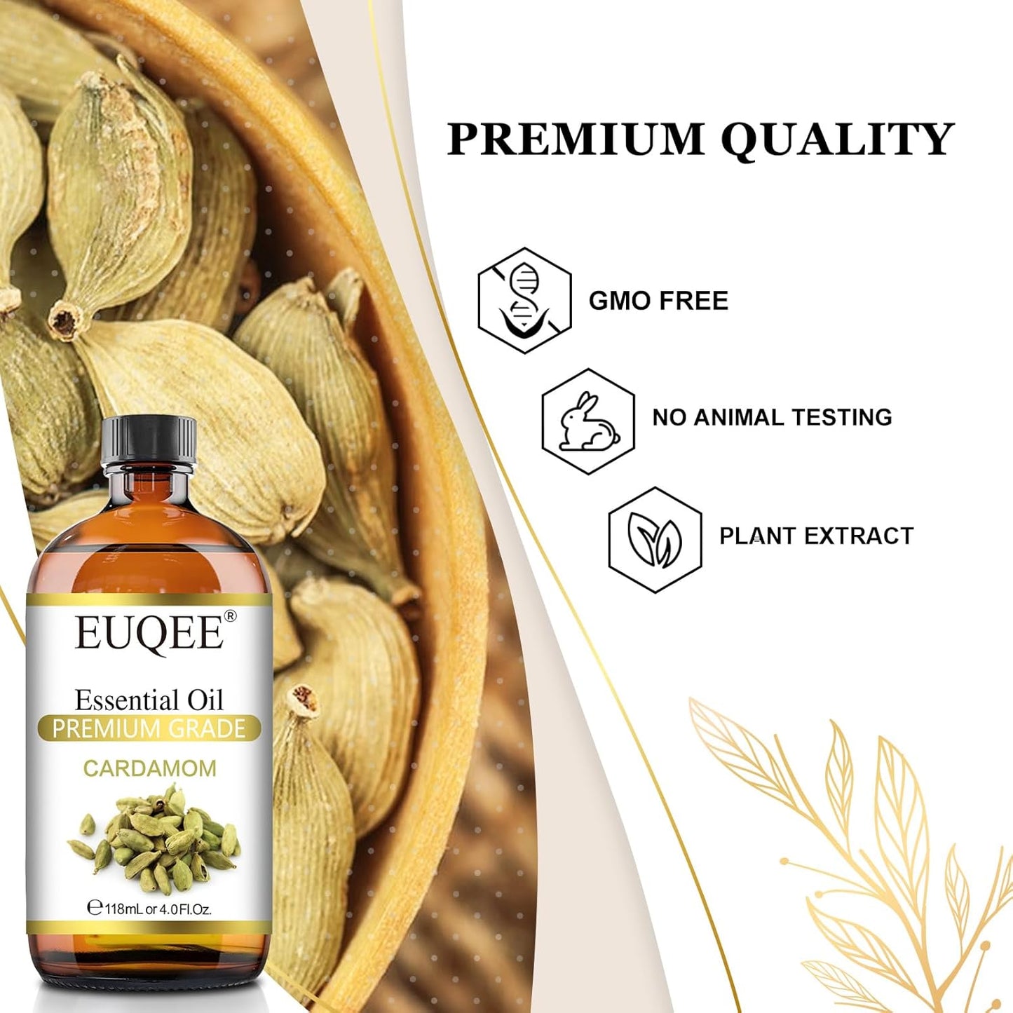 Kardamono eterinis aliejus, 118 ml didelis buteliukas, aukščiausios kokybės kardamono aliejus su stikliniu lašintuvu, puikiai tinka difuzoriams, žvakėms ir muilui gaminti – 4oz.