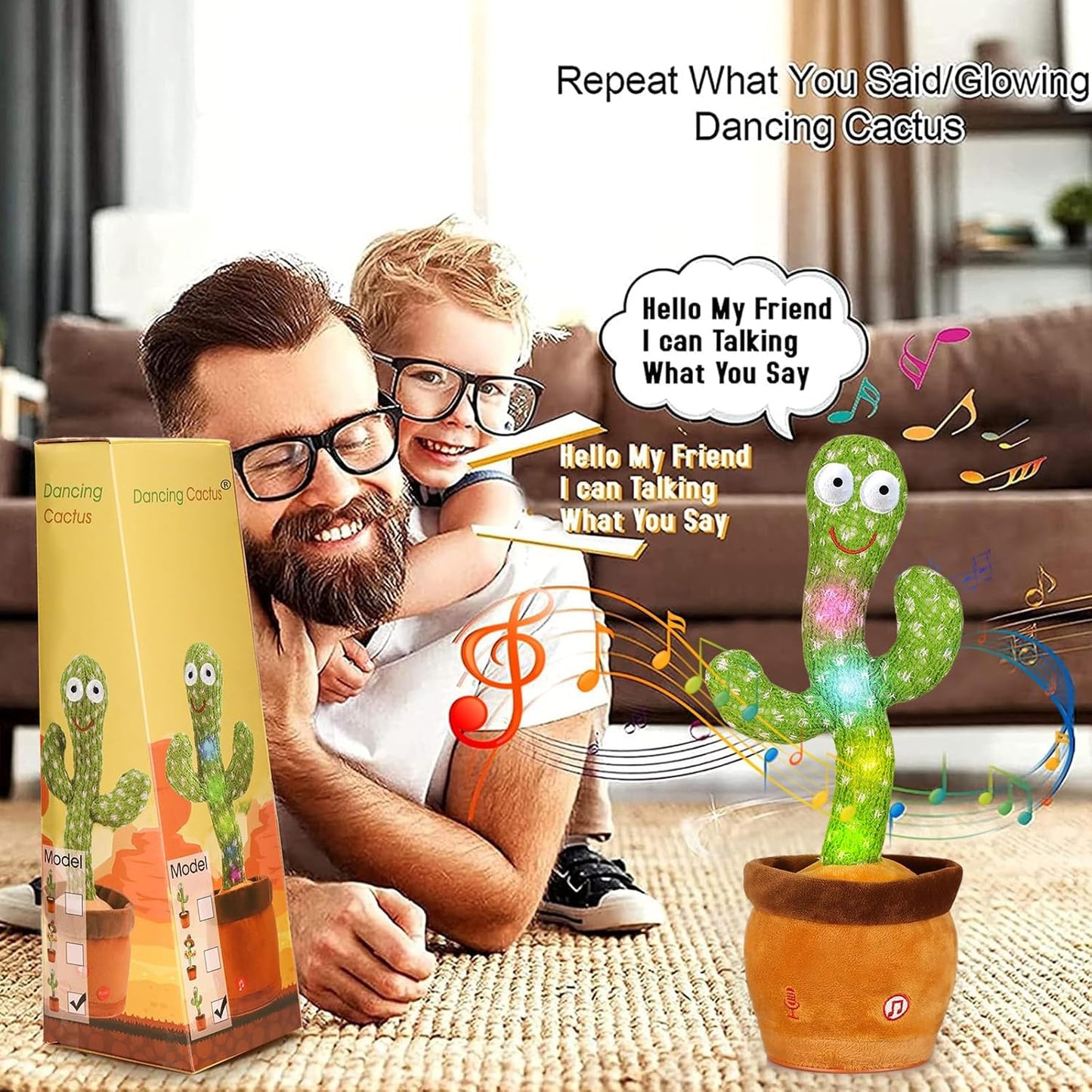 Emoin kalbantis šokantis kaktuso žaislas, imituojantis žaislas, dainuojantis kaktusas, imituojantis įrašymą, kartojantis, ką sakote, su LED angliškomis dainomis mažyliams, berniukams ir mergaitėms, interaktyvūs žaislai kūdikiams