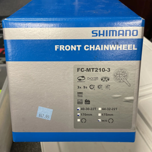 SHIMANO 9 pavarų kalnų dviračio švaistiklių komplektas - FC-MT210-3 (juodas - 170 mm, 40-30-22 dantų su CG)